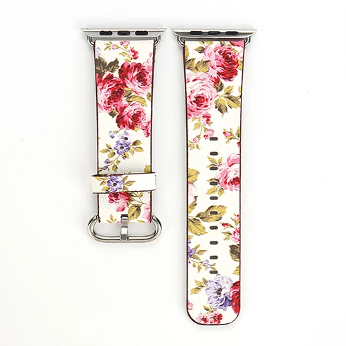 Flower Prints Leather Watch Band for 38/40mm 42/44mm iwatch Strap Belt