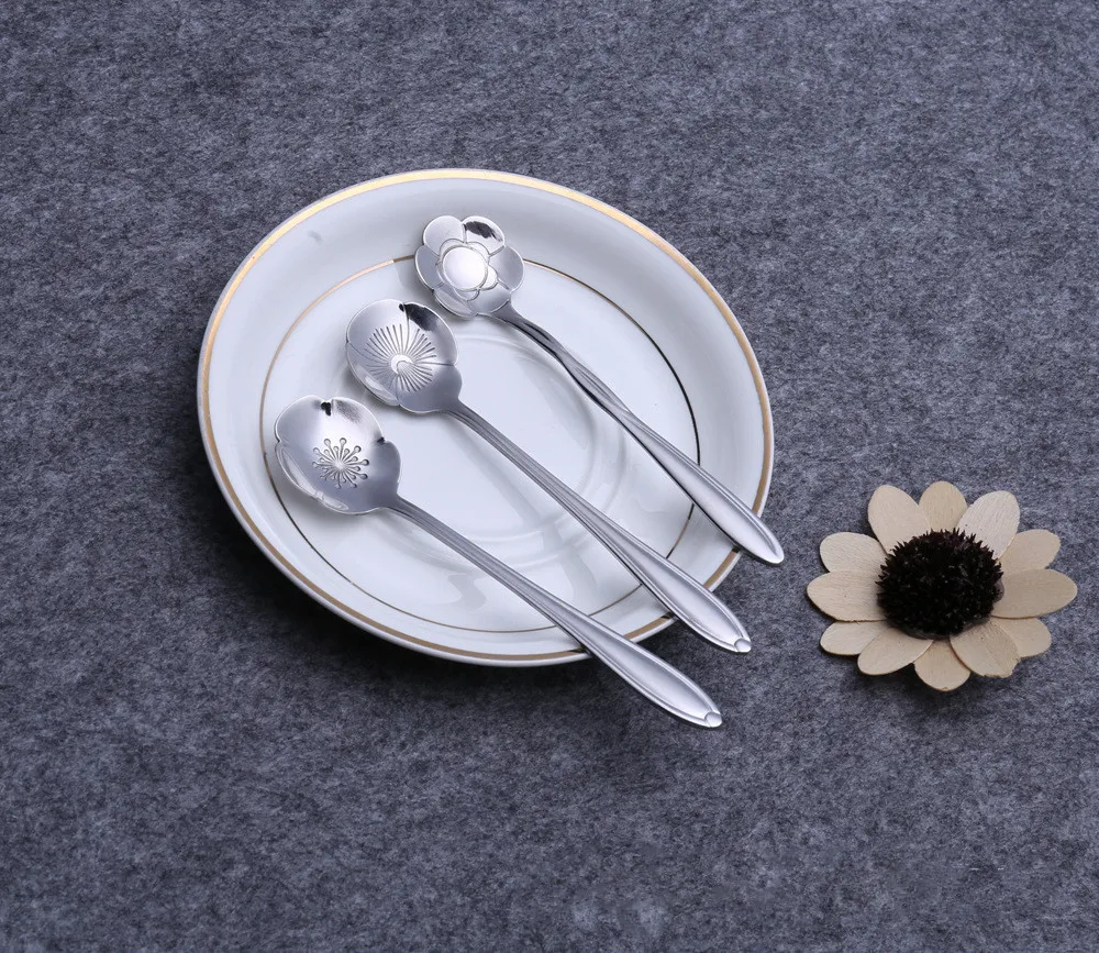 8 шт./компл. посуда в форме цветка сахар из нержавеющей стали серебряный чай кофейная ложка чайные ложки приборы для мороженого