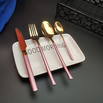 

Wholesale 24pcs Cavalier Gold Dinnerware Cutlery 304 Stainless steel Knife Fork Tablespoon Food Tableware Flatware Kitchen Set