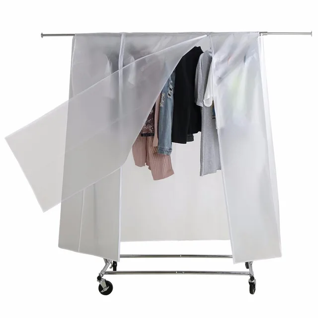 HLC Adjustable Metal Collapsible Garment Rack + Dust Protective Clothes