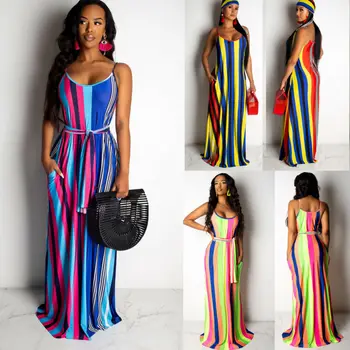 

New Women Ladies Fashion Casual Summer Dress Striped Sleeveless Dress Cocktail Beach Party Holiday Sundress