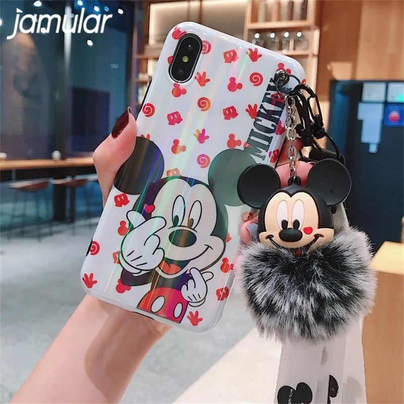 

JAMULAR Aurora cartoon Phone Cases For iphone 7 8 Plus 6S 6 Plus XS MAX X XS XR Soft Silicone wristband Hairball Pendant shell