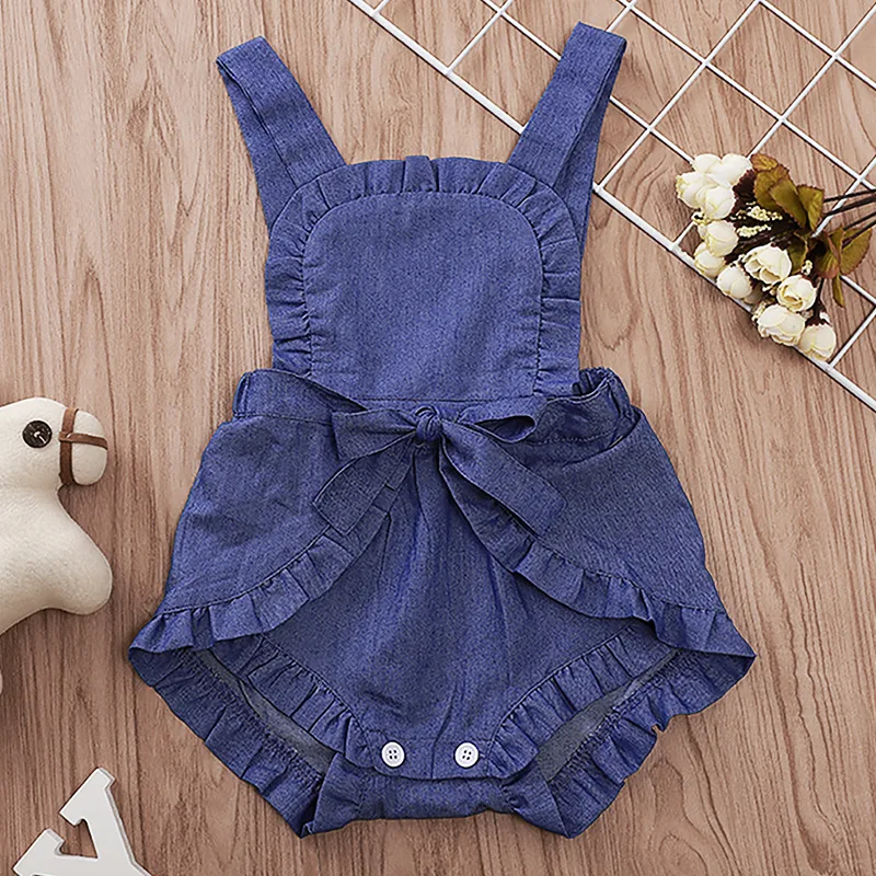 

2019 Funny Onesie Baby Cute Blue Outfit Infant Newborn Onesie Color Denim Backless Bodysuit Summer 3 Months Baby Girl Clothes