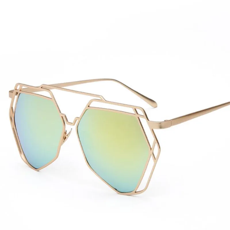 Новые модные многоугольные полые солнечные очки синий зеленый черный прозрачный тонированный женские металлические рамки антибликовые женские солнцезащитные очки