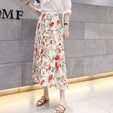Женский шифоновый Флористический с высокой талией Плиссированные Миди юбки Летняя Повседневная Уличная одежда модные женские OL юбки