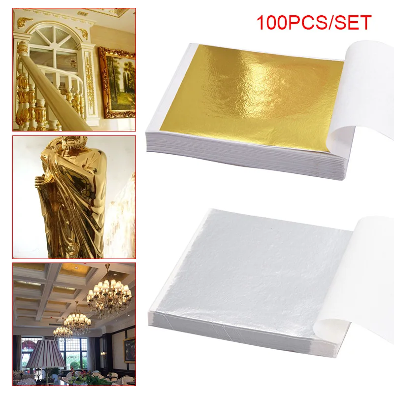 

100 Pcs Gold Leaf Sheets Foil Paper for Arts Slime DIY Gilding Nails Art Craft Children Adult Toys NSV775