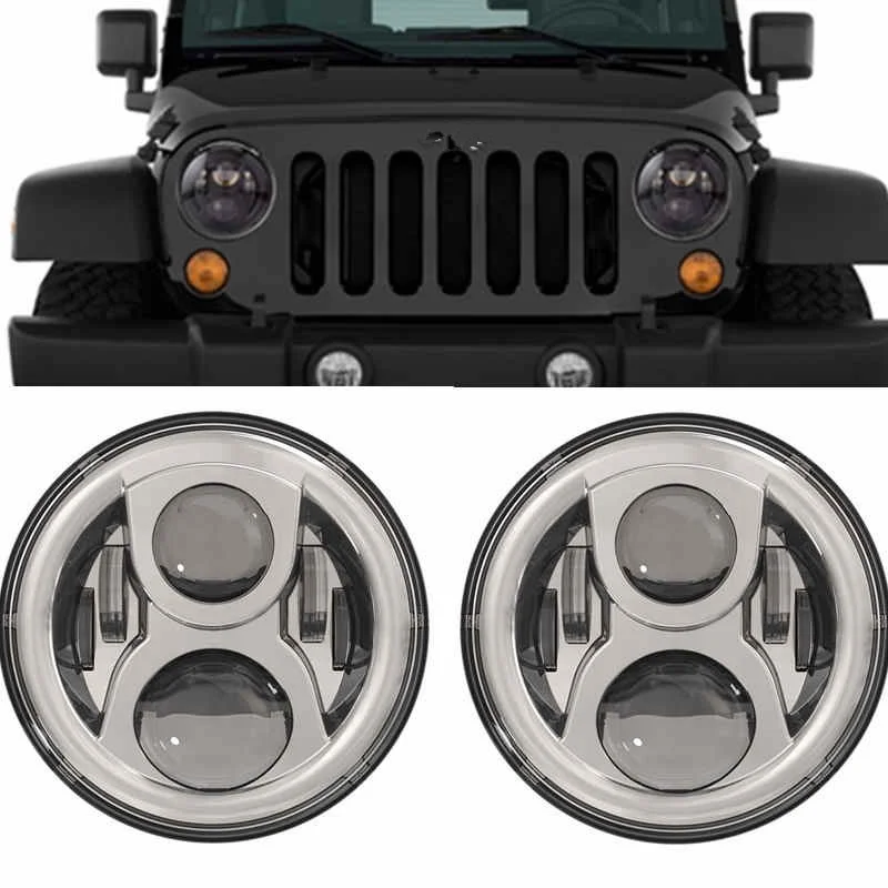 7 Inch Round Led Headlight DRL&Hi Lo Beam for Jeep Wrangler JK TJ LJ CJ Willys Wheeler Unlimited Rubicon Sahara Freedom Edition Sport Islander SE Sport Hummer 1&2 Land Rover Defenderled light