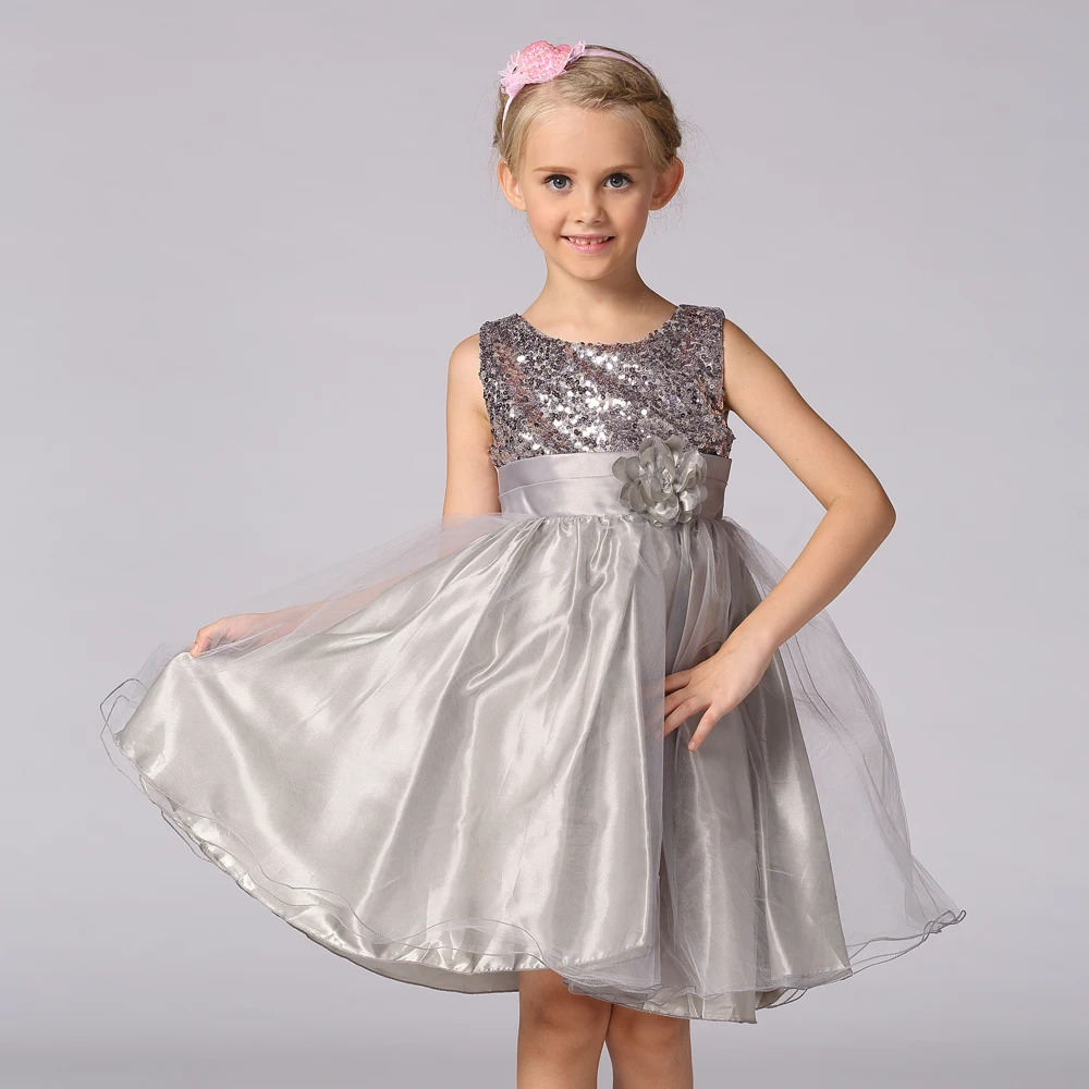 Sequin Girls Dress Waist Bouquet Cotton Kids Girl Clothing Mesh Party