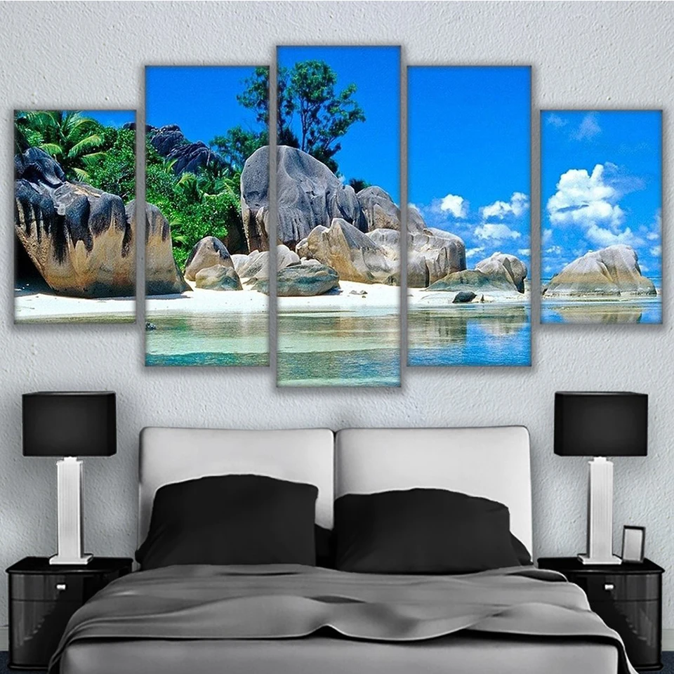 Beste Canvas Schilderij Foto Muur Woondecoratie 5 Panelen Steen Seaview Landschap Voor Woonkamer Moderne Printing Type