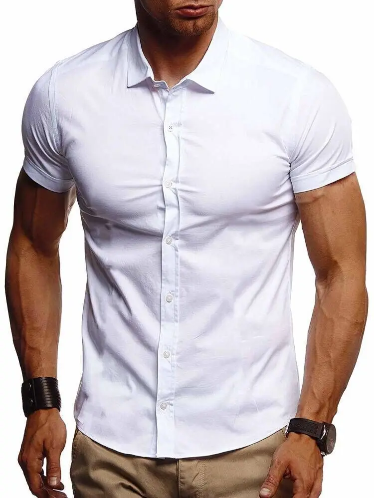 Новый 2019 для мужчин's натуральный хлопок рубашка Slim Fit мода короткий рукав повседневные рубашки для работы мужчин рубашки для мальчиков