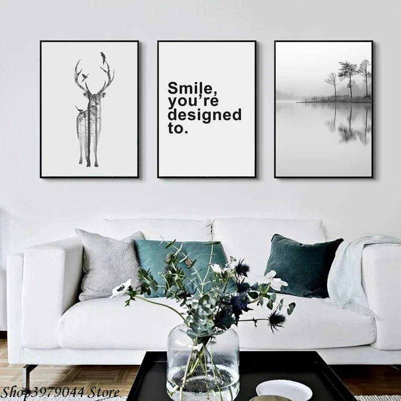 

Nordic Poster landscape Minimalist Poster And Prints Deer Lake Wall Art Modern Wall Pictures For living Room Home Decor Unframed