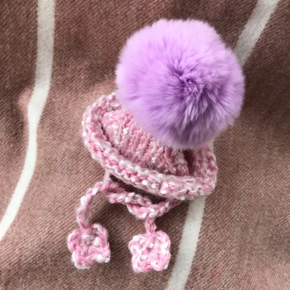 Шапки ручной работы вязаные фиолетовые пушистые шары Kawaii милые шапки для собак