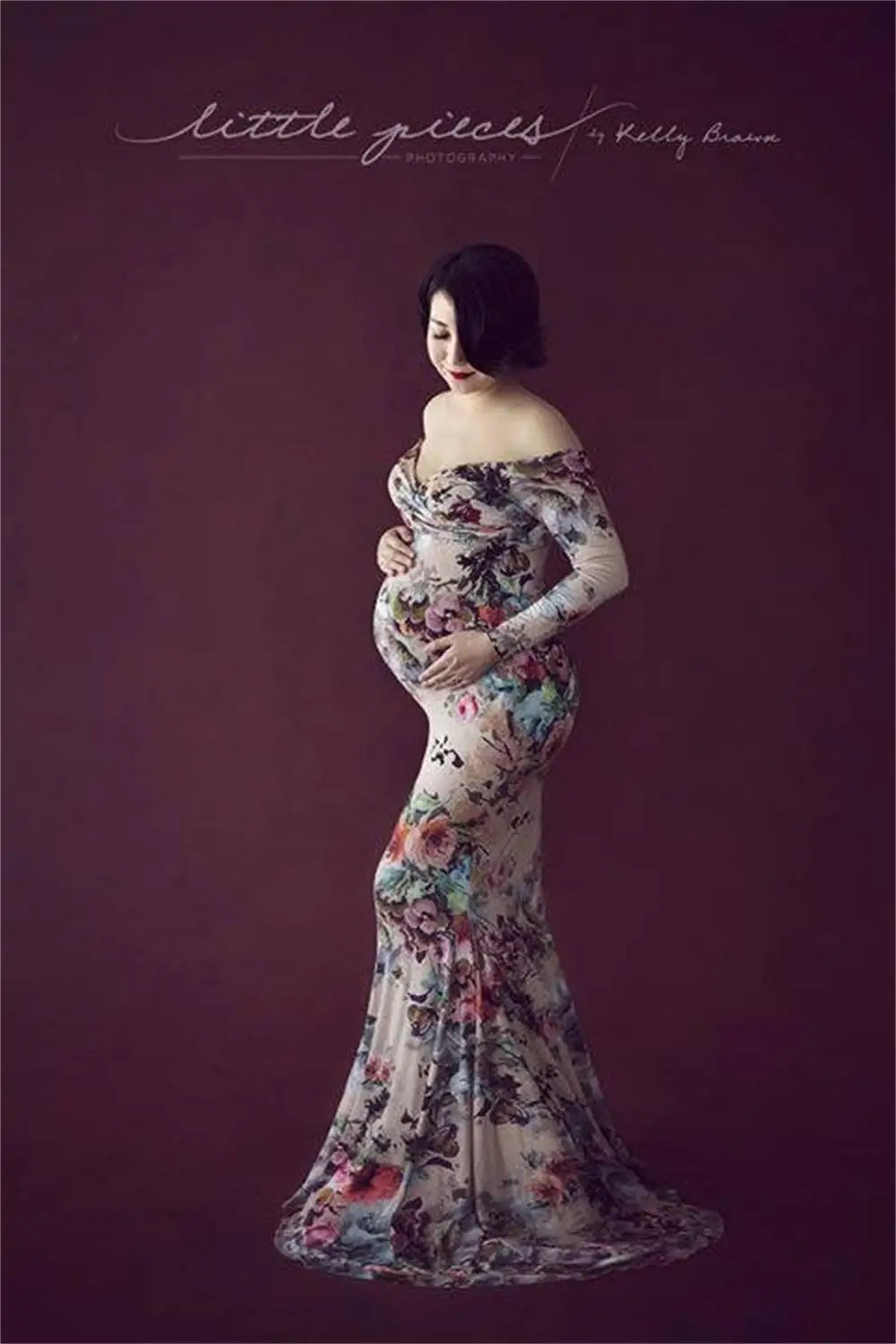 

Maternity Photography Props Pregnant Women Noble Long Elegant Flower Dress Romantic Photo Shoot Fancy costume