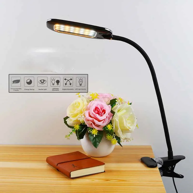 

5W Eye Care LED Table Desk Clip Lamp Reading Book Light 3 Color Adjustable USB plug Dormitory Child Study Bedroom Bedside Lamp