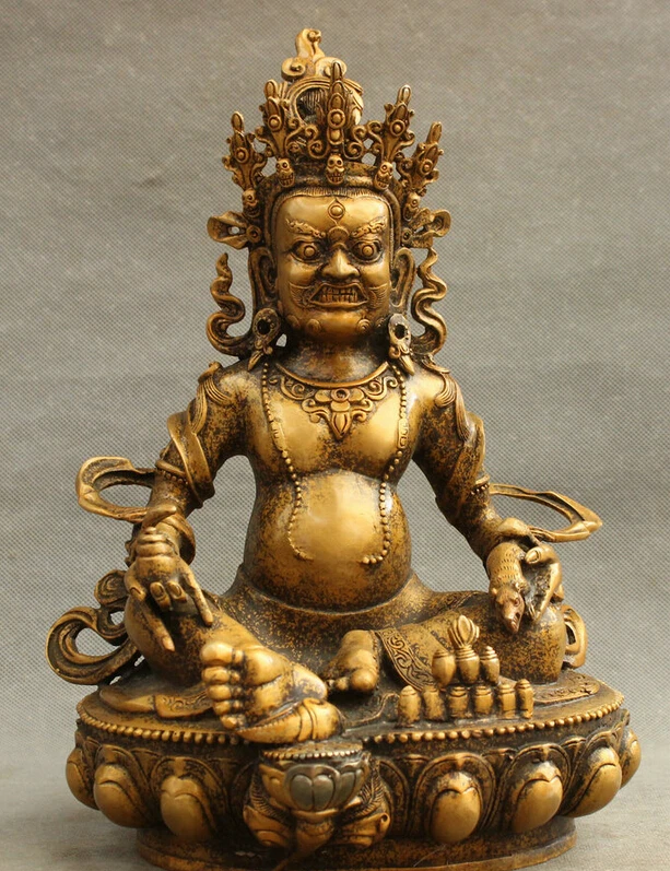 

fast shipping USPS to USA S1452 12" Tibet Buddhism Bronze Yellow Jambhala Buddha Statue Chinese Wealth God Joss