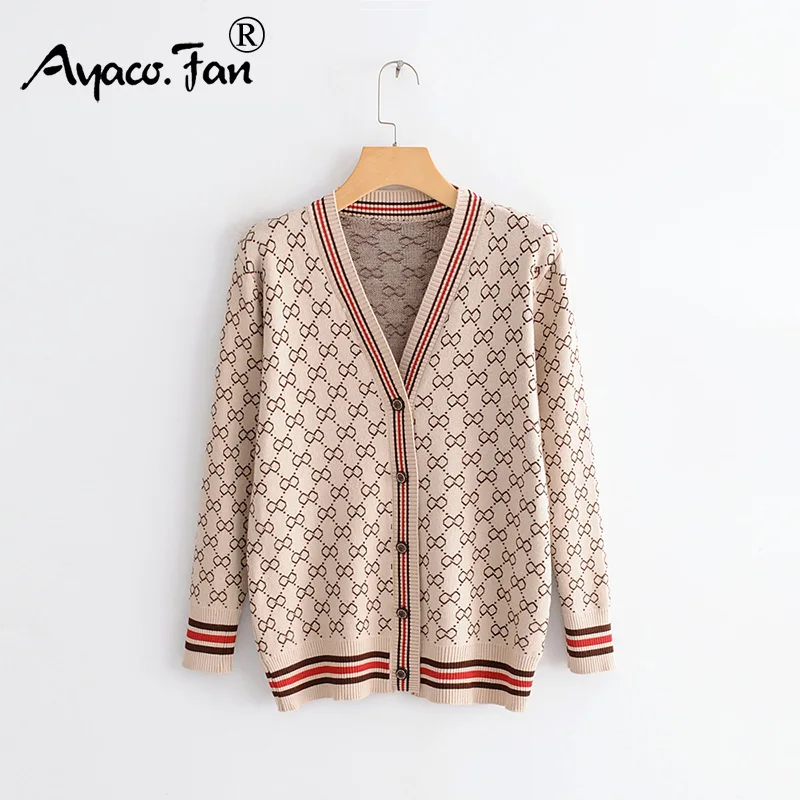 

Women Sweater With Buttons Long Sleeve Striped Knitted Cardigan Ladies Autumn 2019 New Oversize Cotton Sweaters Luxury Knitwear