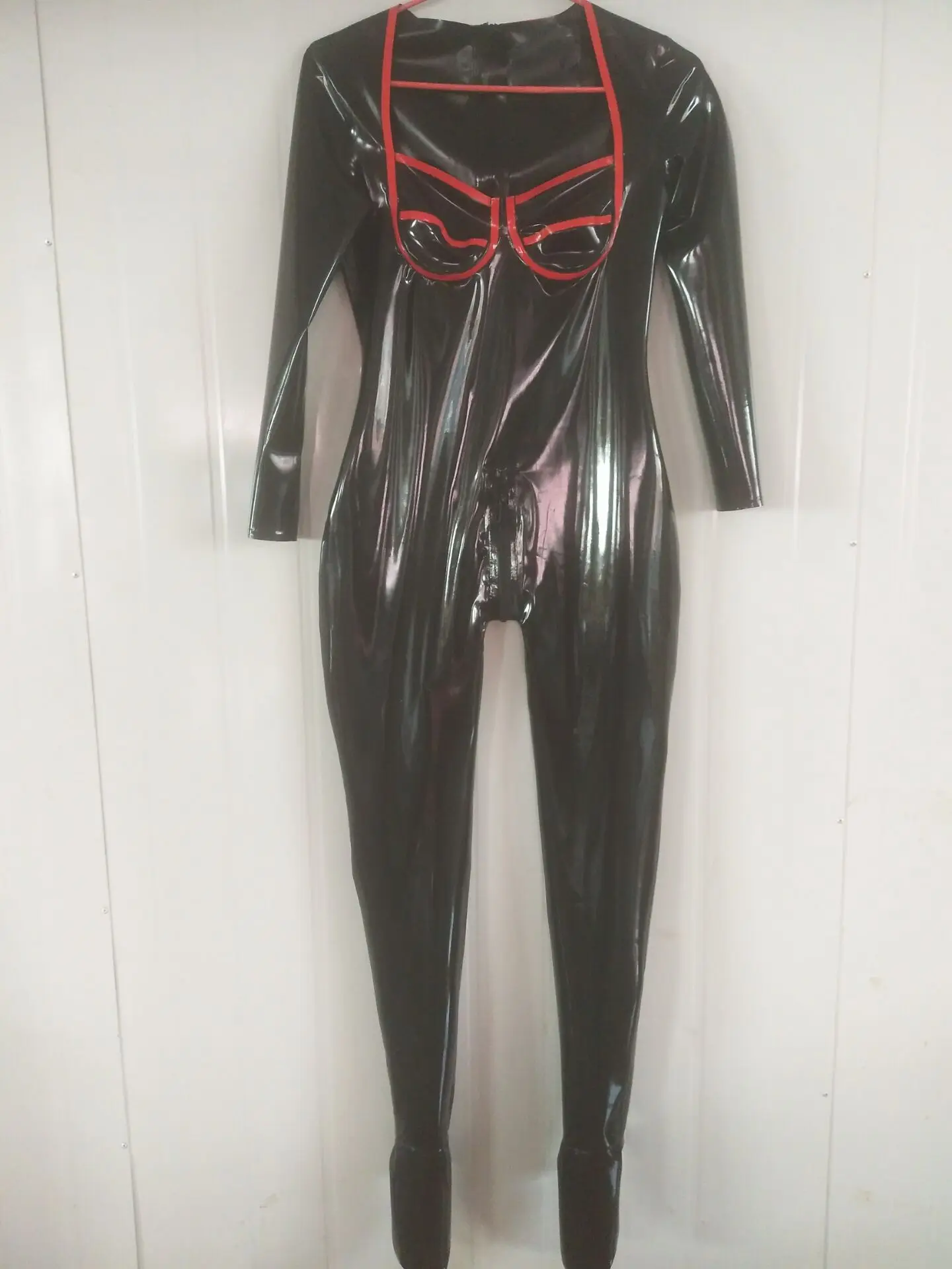 

100% Latex Rubber Unisex Red and Black Tight Catsuit Size XXS-XXL