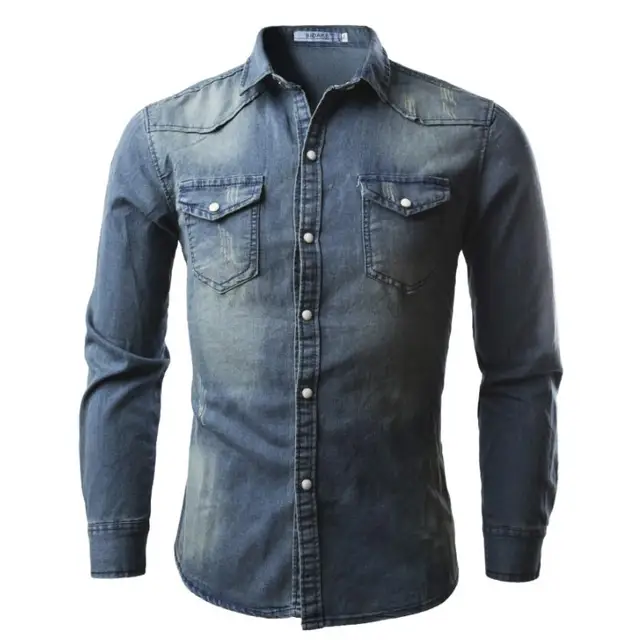 Denim Shirt Men 2018 Brand Long Sleeve Casual Retro Men Shirt Slim Fit ...