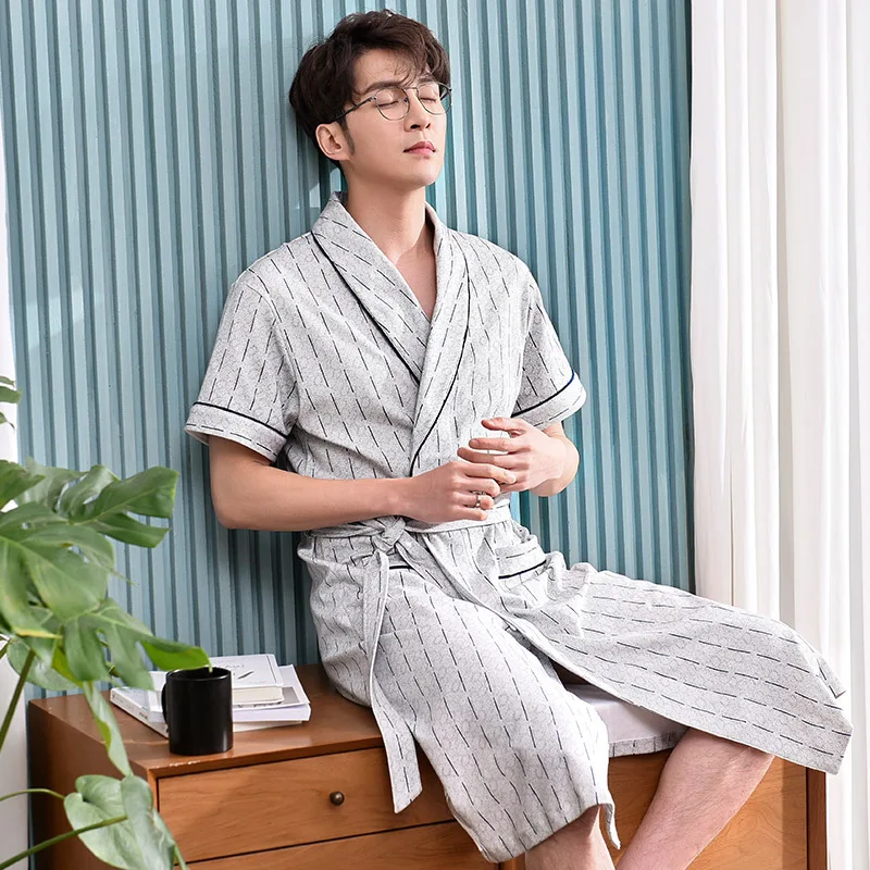 Lulu nightgown men's summer cotton pajamas short sleeve bathrobe men's ...