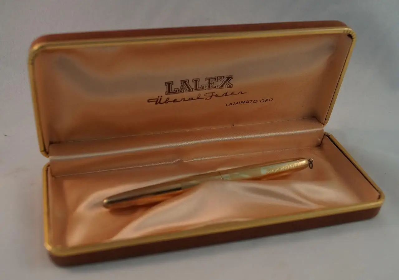 Vintage Lalex Uberal Feder Laminato Oro Gold Plated Ballpoint Pen Made In Italy Ballpoint Pens