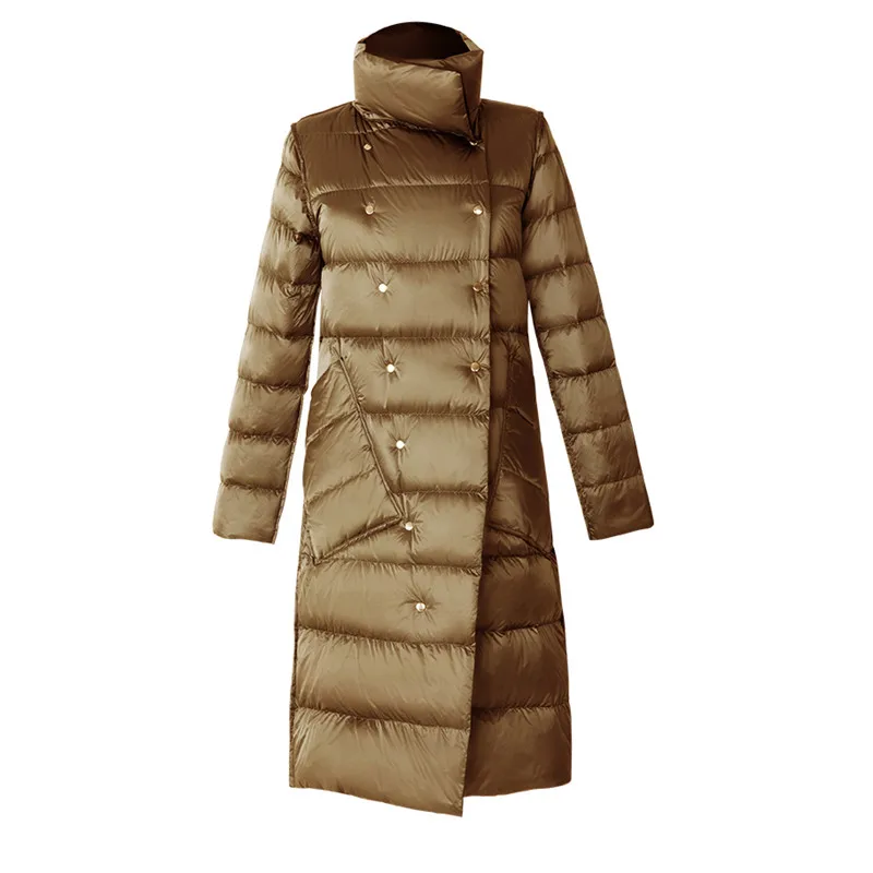 

Winter Women Down Jacket New Light Large Size Double-Sided Wear Female Outerwear Medium Long Double-Breasted Ladies Parkas Cw260