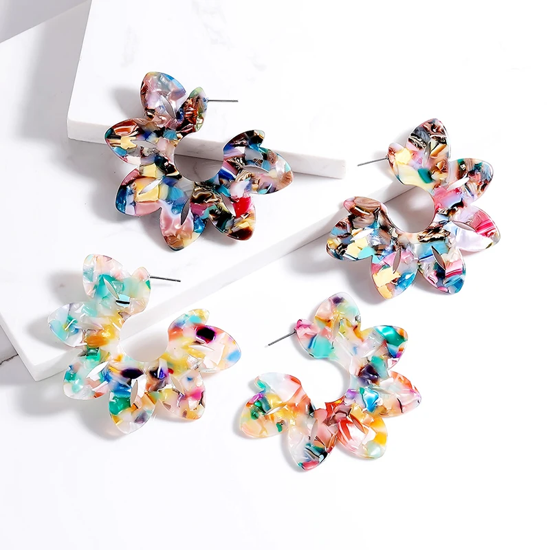

New Fashion Acrylic Leaf Drop Earrings Women Large Tropical Plant Colorful Hollow Flower Resin Statement Dangle Earrings Jewelry