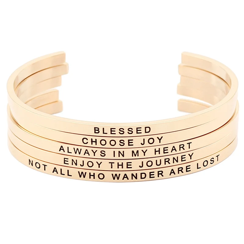 

New arrival! Rose Gold Stainless Steel Engraved Positive Inspirational Quote Cuff Mantra Bracelet Bangle for Women