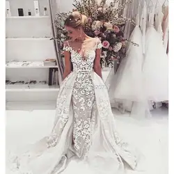 Новинка 2019 года Vestido De Noiva Русалка вышитые кружево на сетке свадебное платье с круглым вырезом средства ухода за кожей шеи рубашка с