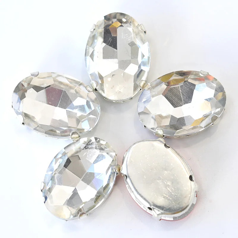 Oval Shape Clear Crystal Sew On Rhinestone With Claw Flatback Crystal