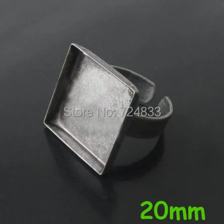

Blank Bezel Ring bases w/ Inner 20mm Square Deep wall cups tray Pads open Ring Settings Antique Silver tone