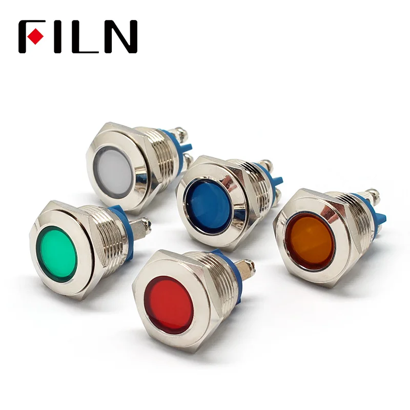 16mm Dia 12v Metal LED Pilot Panel Dash Signal Indicator Warning light with Screw Terminal Brass Chrome Finish Car Boat Marine