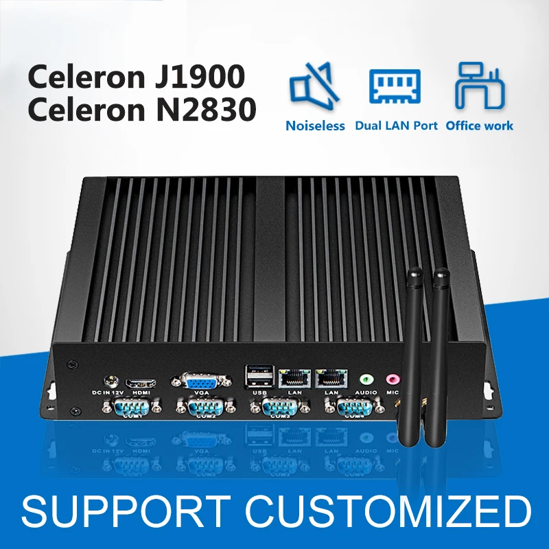

4 COM Dual LAN Mini Computer Celeron J1900 N2830 Mini PC fanless Industrial Computer Windows linux OS for factort business