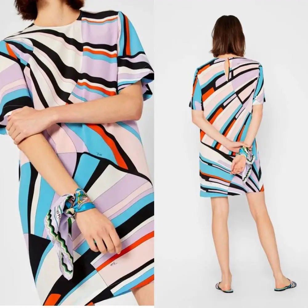 

bright-colored and beautiful Short sleeve elastic knitted slim silk jersey dress new