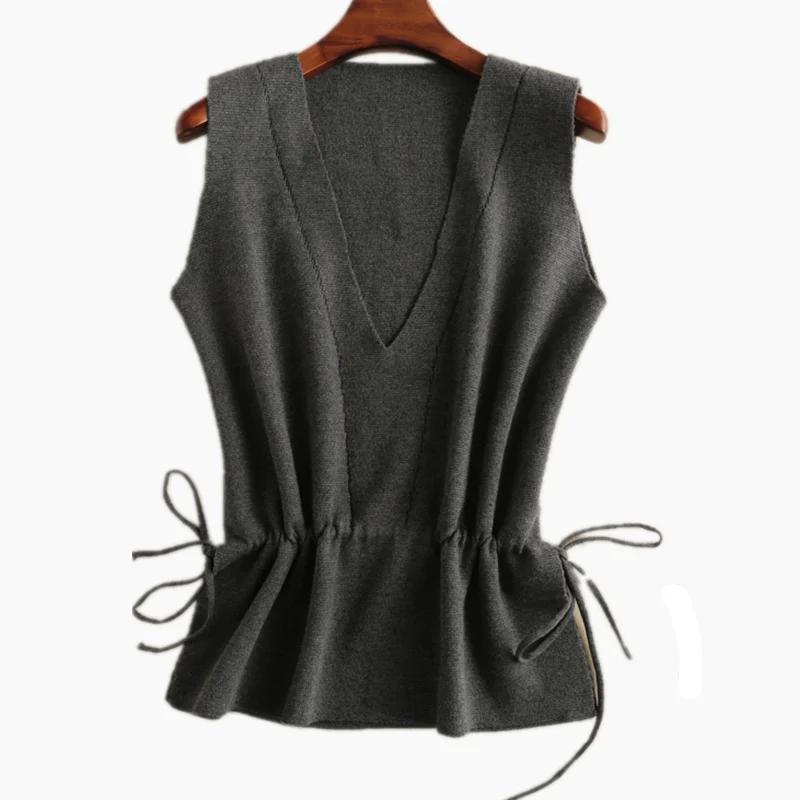 

Pullover V-neck Solid Short Lolita Style Vest Woman Tommy Vest Woman Black Vest Woman Warm