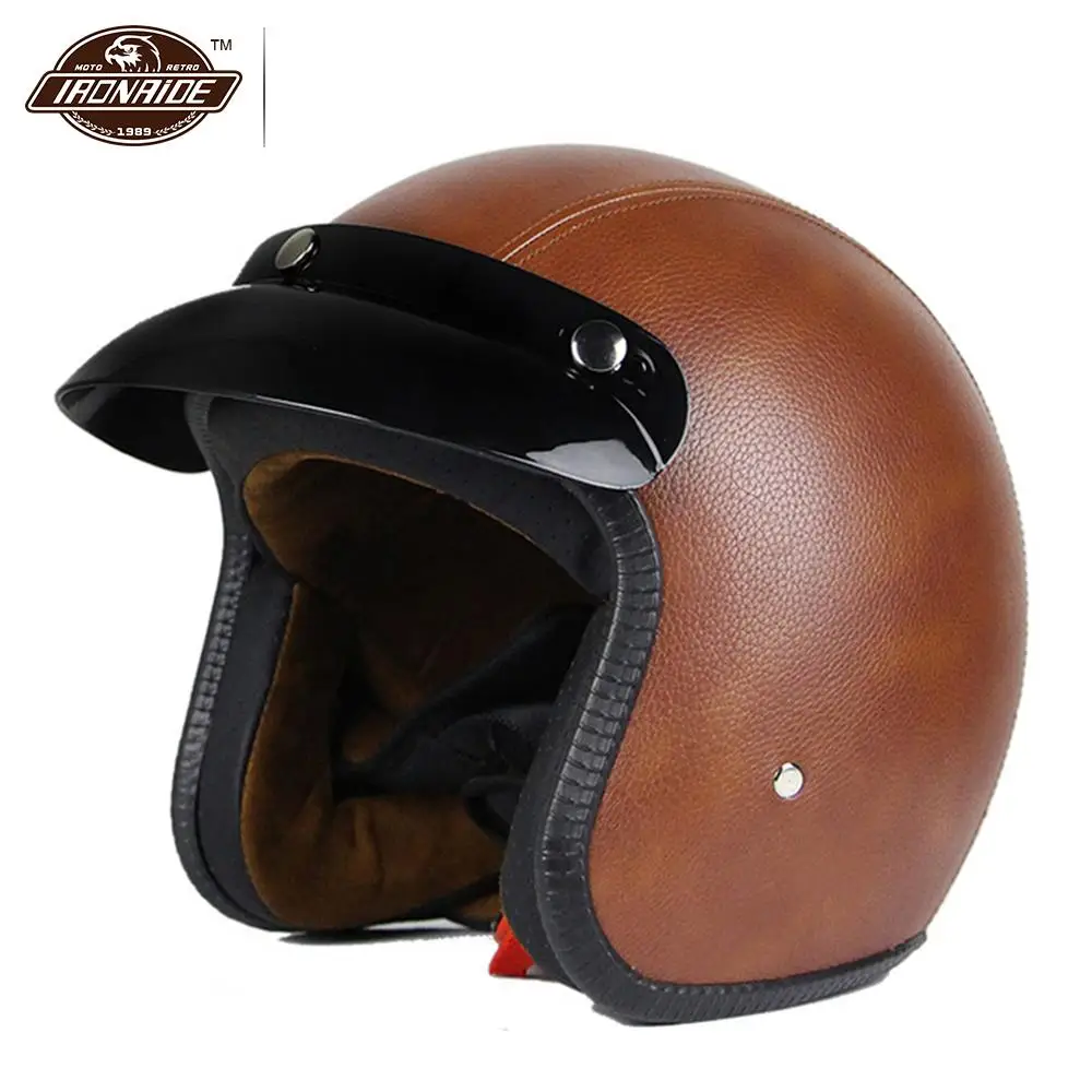 

New Motorcycle Helmet Retro Vintage Synthetic Leather Casco Moto Cruiser Chopper Scooter Cafe Racer 3/4 Open Face Helmet DOT
