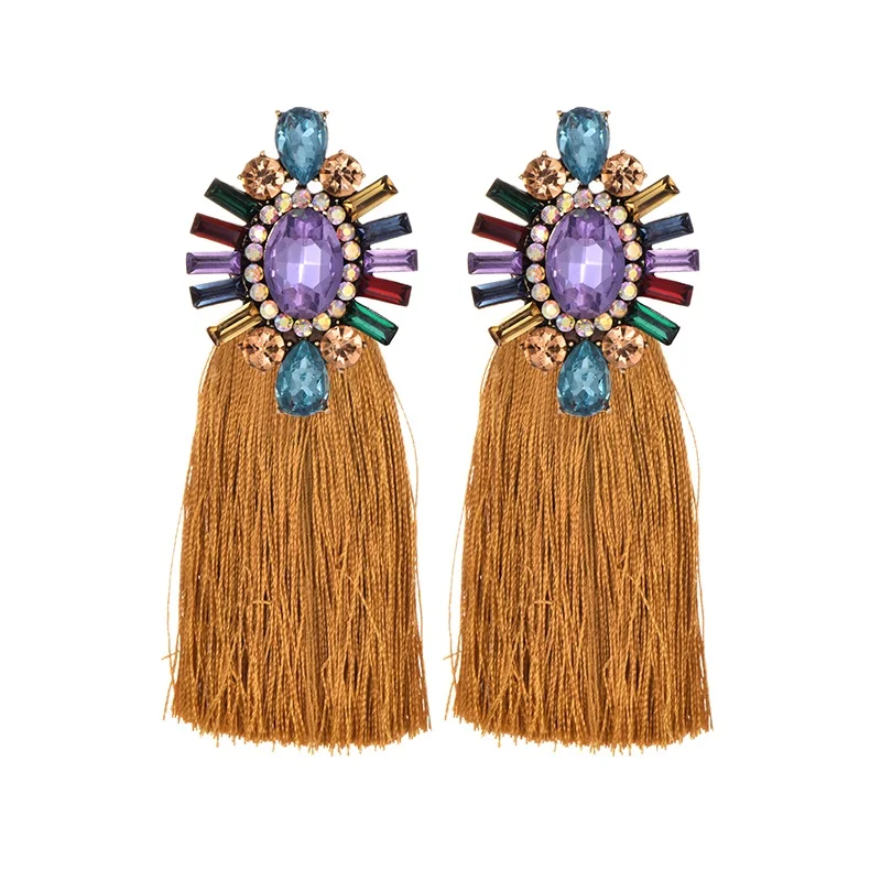 22 Colors Blue Long Tassel Earrings For Women Vintage Crystal Drop Earrings For Wedding Fashion Statement Jewelry - Окраска металла: purple yellow