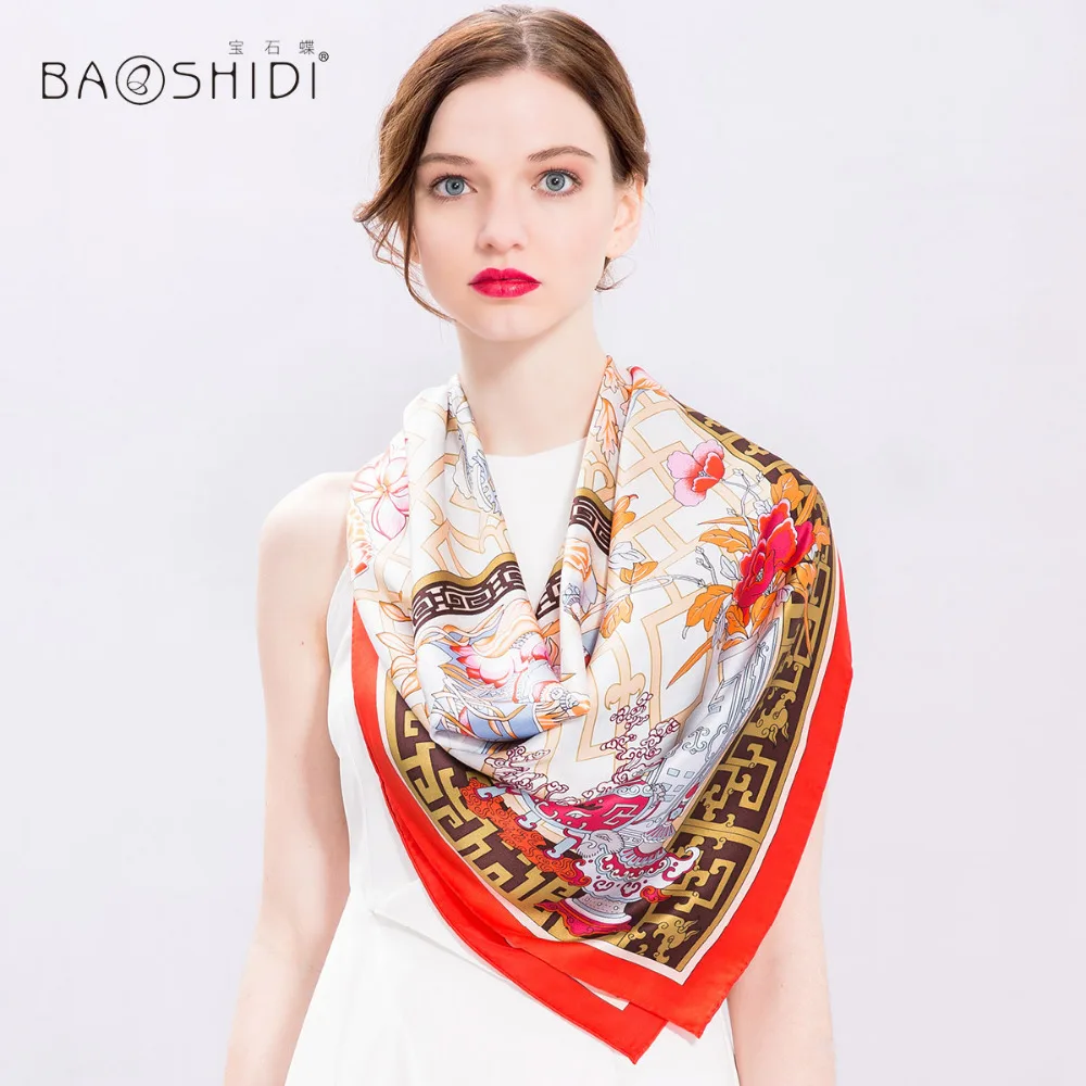 [BAOSHIDI]100% Silk Scarf Women,2017 New Arrival,Fashion Scarf Luxury Brand,Infinity Square 