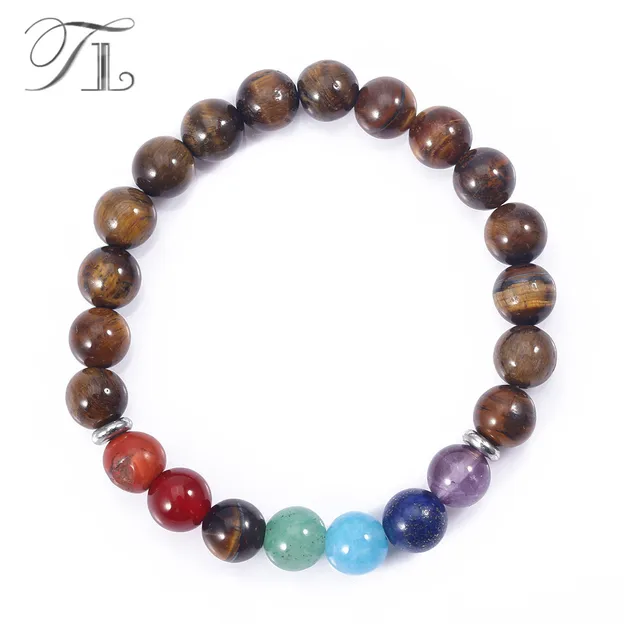 Tl Aa Natural Tiger Eye Seven Chakra Bracelets Handmade High Tl Aa Natural Tiger Eye Seven Chakra Bracelets Handmade High Quality Rainbow Beads Healing Asian