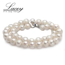 Nupcial de la perla natural de agua dulce collar con cierre de plata 925 joyería de plata, collares de perlas redondas mujeres regalo de cumpleaños de boda