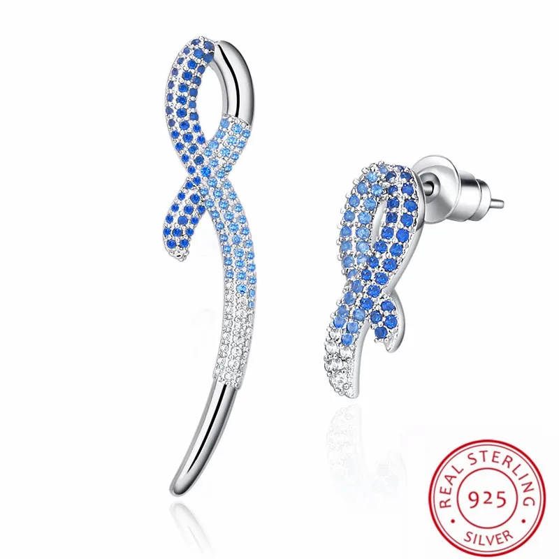 

LJ&OMR New Blue Ribbon Party Earrings 925 Sterling Silver Stud Earrings with Luxury Zircon for Women Party Jewelry Gift