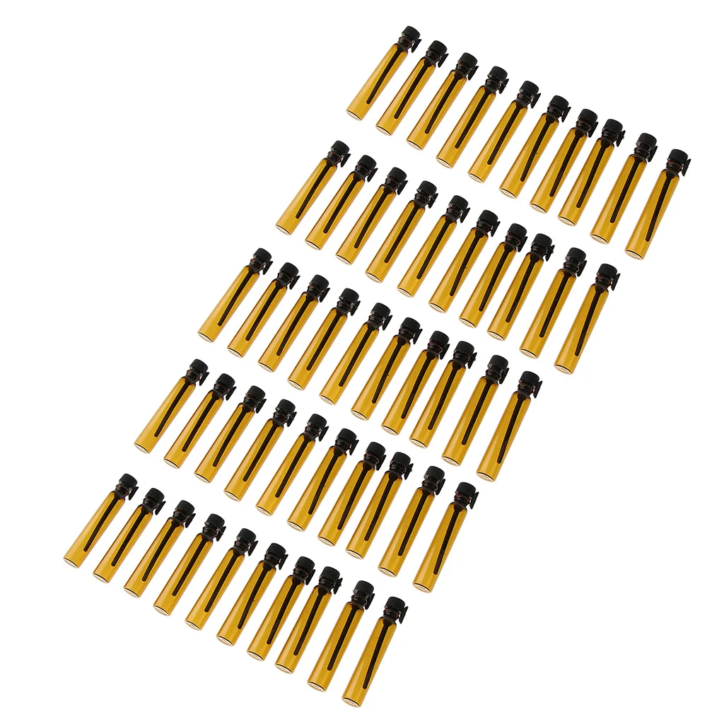 50 Pieces Essential Oils Bottles, 2ml Mini Amber Glass Vials Empty Perfume Sample Bottle with Black Dropper & Caps