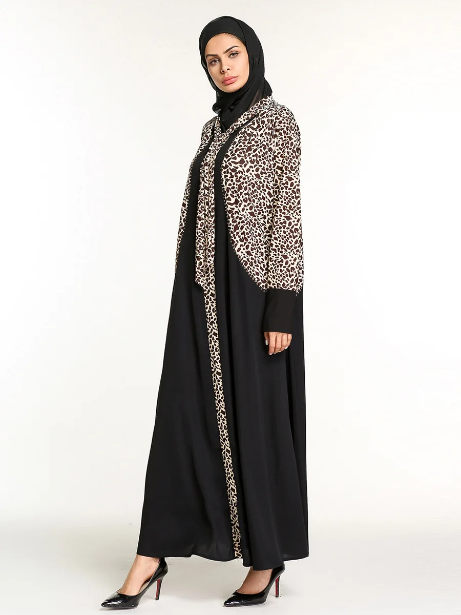 Платье кимоно женское длинное с леопардовым принтом и бриллиантами|muslim abaya|abaya
