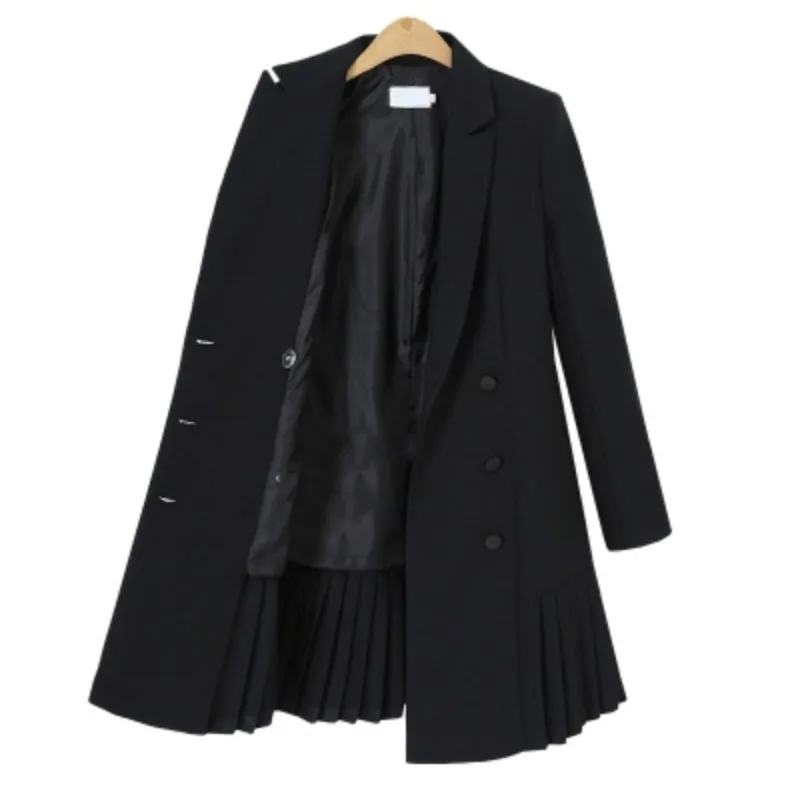 Women's jacket 2019 new fashion slim long coat black wild temperament pleated skirt elegant small suit jacket Blazers jacket