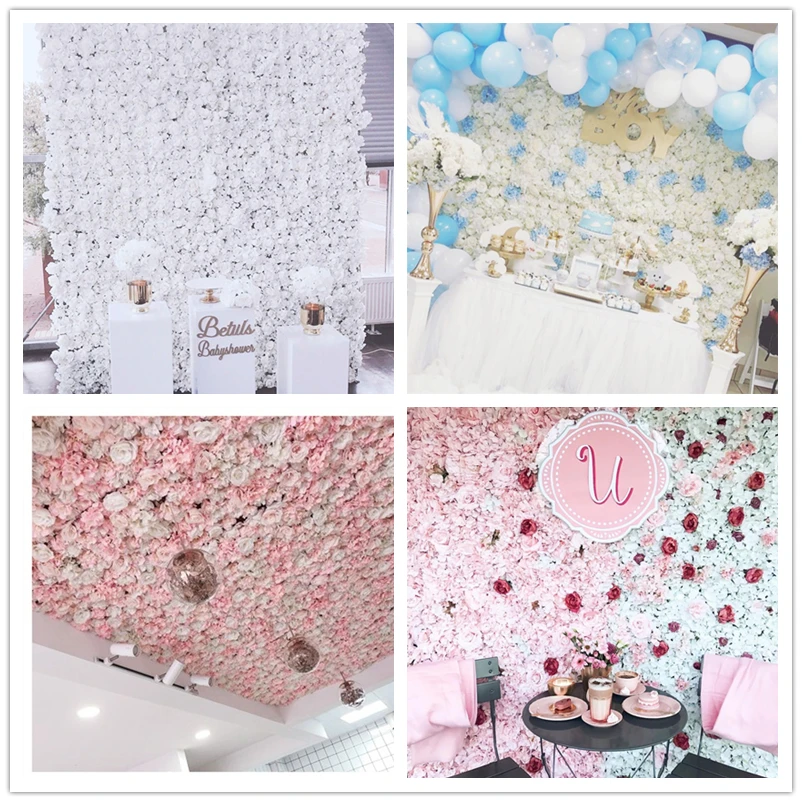 

high density flower wall 40x60cm silk rose artificial flowers romantic for wedding background decoration 13color