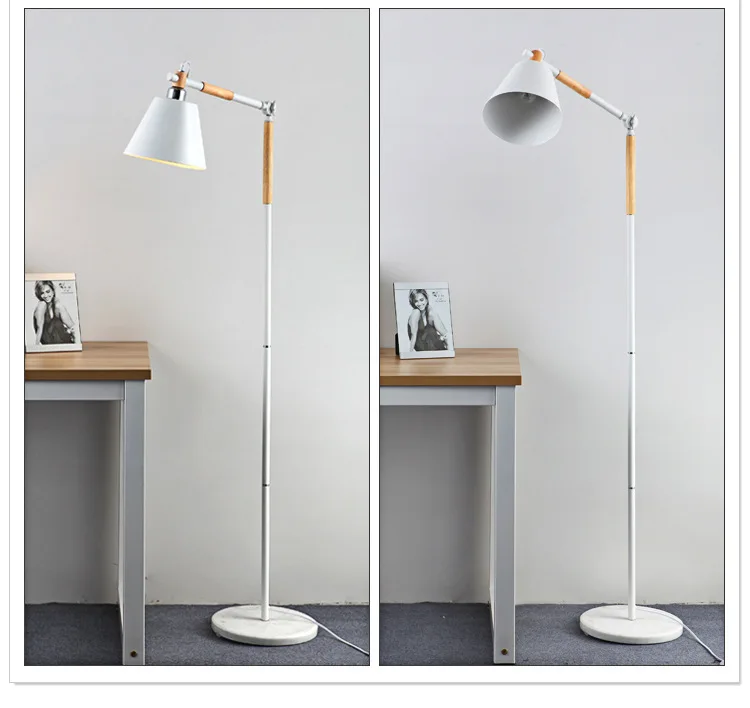 Wood Metal Living room Led Floor Lamp Study Floor Light Bedroom Bedside Standing Lamp Reading Lamp Rotatable E27 Bulb 110/220V - Цвет абажура: White body