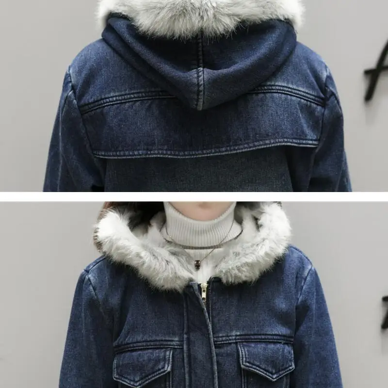 Plus Size XL- 5XL Winter Jacket Women Hooded Long Denim Jackets With Double Pockets Warm Velvet Coat Woman Jean Outwear Plus Size XL- 5XL Winter Jacket Women Hooded Long Denim Jackets With Double Pockets Warm Velvet Coat Woman Jean Outwear