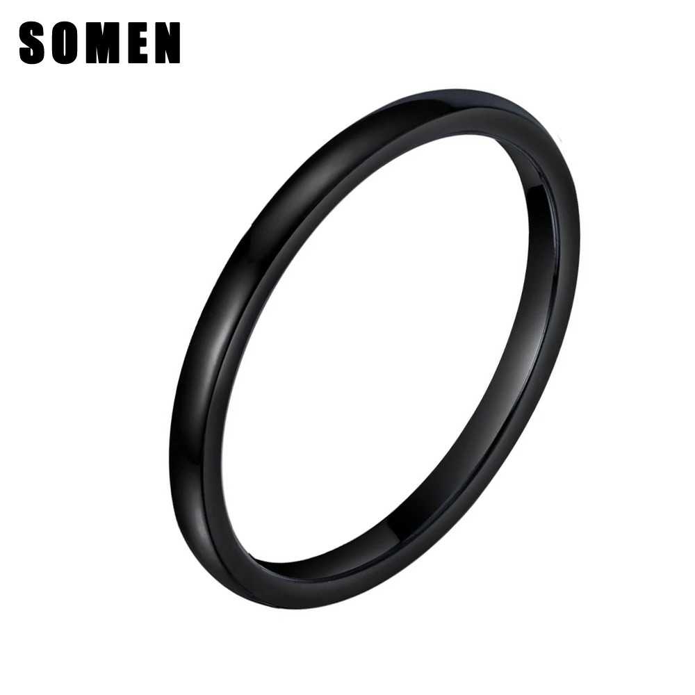 

Cute 2mm Thin Black Ceramic Ring Women Stacking Rings Polished Dome Wedding Engagement Band Female Girls Finger Knuckle Jewelry
