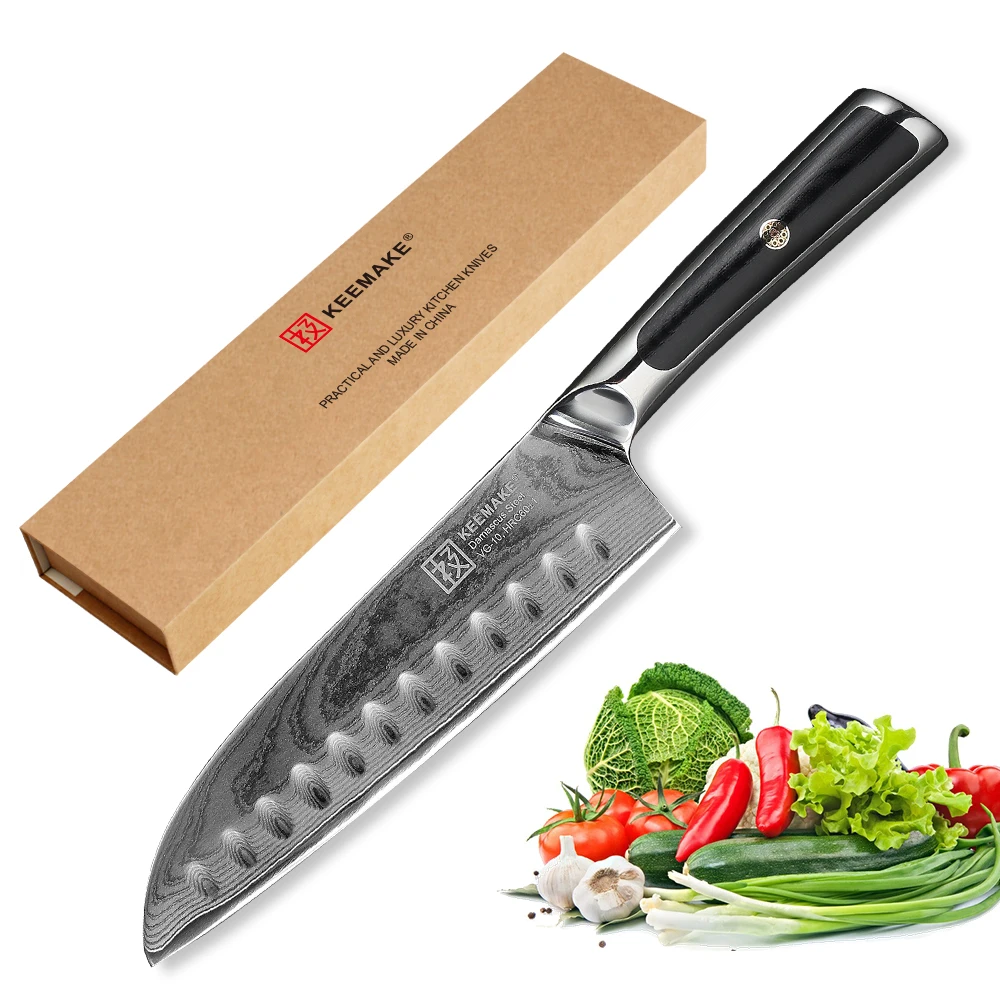 KEEMAKE 7 дюймовый нож Santoku кухонный шеф повара 73 слоя дамасская сталь VG10 режущие