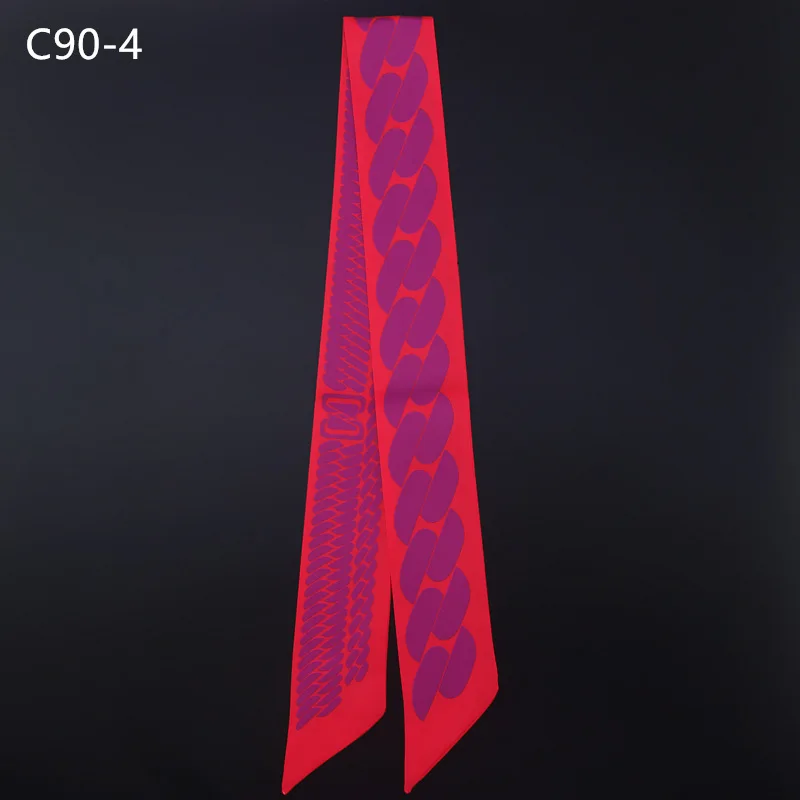 Женский платок Роскошная брендовая модная цепочка с геометрическим принтом, узкая маленькая сумка, саржевый шелковый шарф, лента на голову, заколка для волос, галстук-шарф
