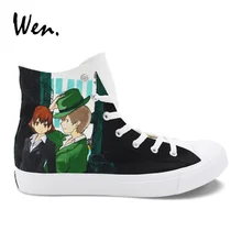 Wen унисекс/Обувь для костюмированной вечеринки; ручная роспись; обувь из Вулканизированной Ткани; Дизайнерские повседневные парусиновые кроссовки на плоской подошве для подростков